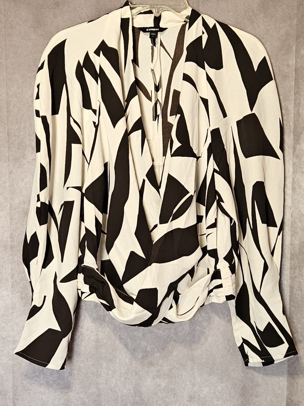 Express Black and White Abstract Surplice Blouse